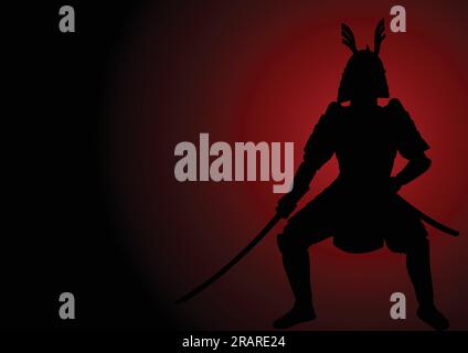 Illustrazione della silhouette di un Samurai corazzato Illustrazione Vettoriale