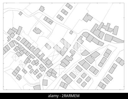 Immaginaria mappa catastale del territorio con edifici e strade Foto Stock