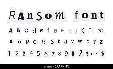 Font del giornale con lettera di riscatto - Crea la tua nota di ricatto personalizzata con questo set di lettere vettoriali. Illustrazione Vettoriale