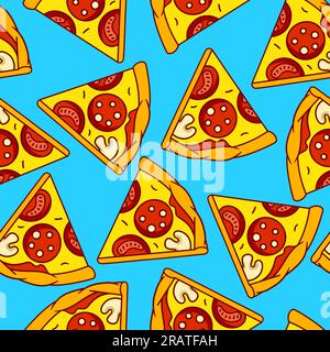 Gustose fette di pizza. Delizioso pasto fast food. Sfondo per il menu del caffè. Illustrazione Vettoriale