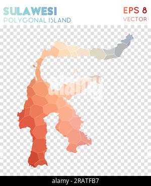 Mappa poligonale di Sulawesi, isola in stile mosaico. Originale stile basso in polietilene, design moderno. Mappa poligonale Sulawesi per infografica o presentazione. Illustrazione Vettoriale