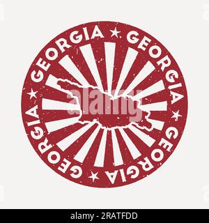 Francobollo della Georgia. Timbro rosso da viaggio con la mappa del paese, illustrazione vettoriale. Illustrazione Vettoriale