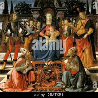 Madonna con bambino in trono con quattro Angeli, gli Arcangeli Michele e Raffaello e San Gusto e St. Zenobius 1485 di Domenico Ghirlandaio Foto Stock