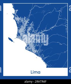 Lima Perù Sud America Mappa della città stampa blu illustrazione vettoriale Illustrazione Vettoriale