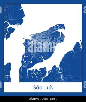 Sao Luis Brasile Sudamerica Mappa della città stampa blu illustrazione vettoriale Illustrazione Vettoriale