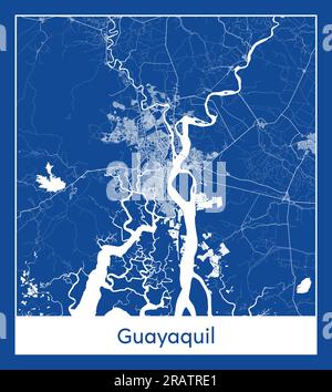 Guayaquil Ecuador Sud America mappa della città stampa blu illustrazione vettoriale Illustrazione Vettoriale