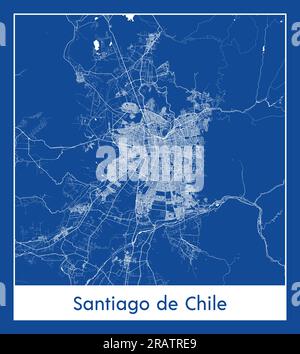 Santiago del Cile Cile Sud America Mappa della città stampa blu illustrazione vettoriale Illustrazione Vettoriale