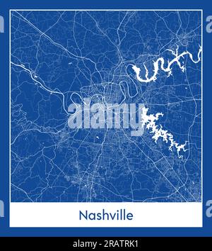 Nashville Stati Uniti Nord America città mappa stampa blu illustrazione vettoriale Illustrazione Vettoriale