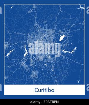 Curitiba Brasile Sudamerica Mappa della città illustrazione vettoriale con stampa blu Illustrazione Vettoriale