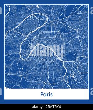 Parigi Francia Europa città mappa stampa blu illustrazione vettoriale Illustrazione Vettoriale