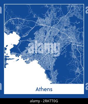 Atene Grecia Europa Mappa della città stampa blu illustrazione vettoriale Illustrazione Vettoriale