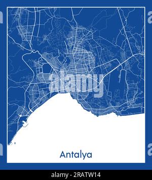 Antalya Turchia Asia città mappa stampa blu illustrazione vettoriale Illustrazione Vettoriale