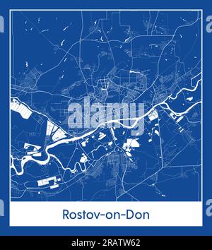 Rostov-sul-Don Russia Europa Mappa della città stampa blu illustrazione vettoriale Illustrazione Vettoriale