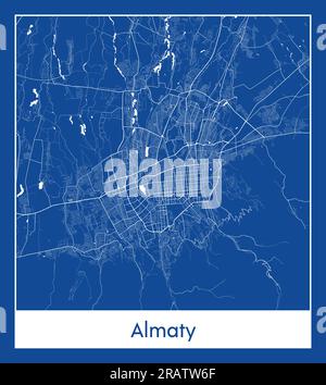 Almaty Kazakistan Asia città mappa blu stampa vettoriale illustrazione Illustrazione Vettoriale