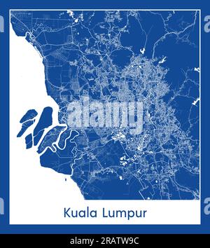 Kuala Lumpur Malesia Asia città mappa stampa blu illustrazione vettoriale Illustrazione Vettoriale