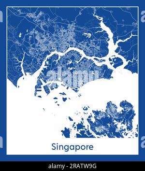 Singapore Singapore Asia City mappa stampa blu illustrazione vettoriale Illustrazione Vettoriale