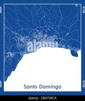 Santo Domingo Repubblica Dominicana Nord America Mappa della città stampa blu illustrazione vettoriale Illustrazione Vettoriale