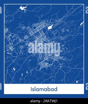 Islamabad Pakistan Asia città mappa stampa blu illustrazione vettoriale Illustrazione Vettoriale