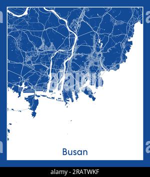 Busan Corea del Sud Asia città mappa stampa blu illustrazione vettoriale Illustrazione Vettoriale