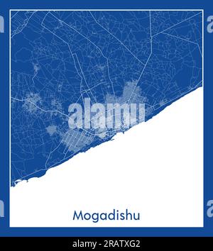 Mogadiscio Somalia Africa città mappa stampa blu illustrazione vettoriale Illustrazione Vettoriale