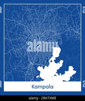 Kampala Uganda Africa città mappa stampa blu illustrazione vettoriale Illustrazione Vettoriale