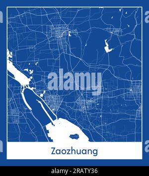 Zaozhuang Cina Asia città mappa stampa blu illustrazione vettoriale Illustrazione Vettoriale