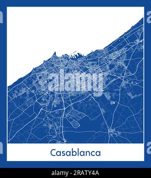 Casablanca Marocco Africa città mappa stampa blu illustrazione vettoriale Illustrazione Vettoriale