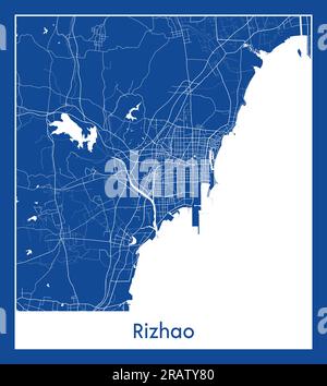 Rizhao Cina Asia città mappa stampa blu illustrazione vettoriale Illustrazione Vettoriale