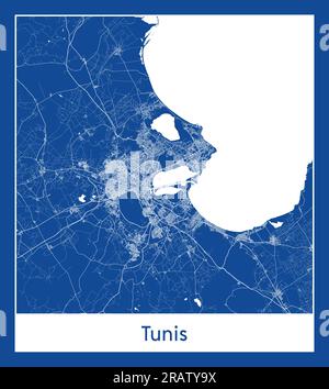 Tunisi Tunisia Africa Mappa di città con stampa blu illustrazione vettoriale Illustrazione Vettoriale
