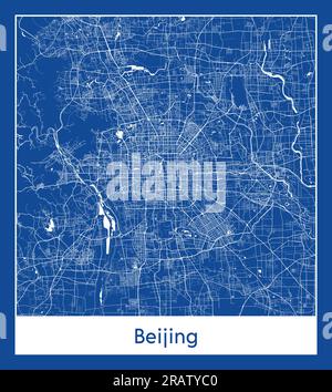 Illustrazione vettoriale della stampa blu della mappa di Pechino Cina Asia City Illustrazione Vettoriale