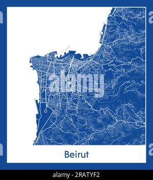 Beirut Libano Asia City mappa stampa blu illustrazione vettoriale Illustrazione Vettoriale