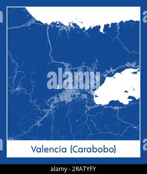 Valencia Carabobo Venezuela Sud America Mappa della città stampa blu illustrazione vettoriale Illustrazione Vettoriale