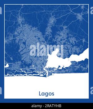 Lagos Nigeria Africa città mappa stampa blu illustrazione vettoriale Illustrazione Vettoriale