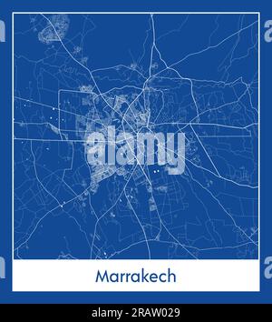Marrakech Marocco Africa città mappa stampa blu illustrazione vettoriale Illustrazione Vettoriale