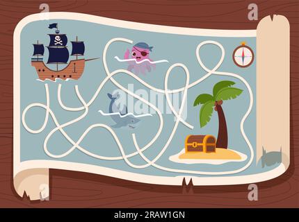 Gioco dei pirati con concetto di mappa Illustrazione Vettoriale