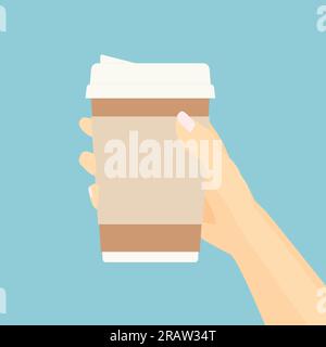 mano femminile che tiene la tazza di carta da caffè - illustrazione vettoriale Illustrazione Vettoriale