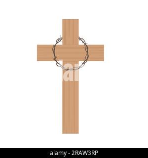 Croce di legno e corona di spine, Crocifissione di Gesù Cristo, concetto venerdì Santo - illustrazione vettoriale Illustrazione Vettoriale