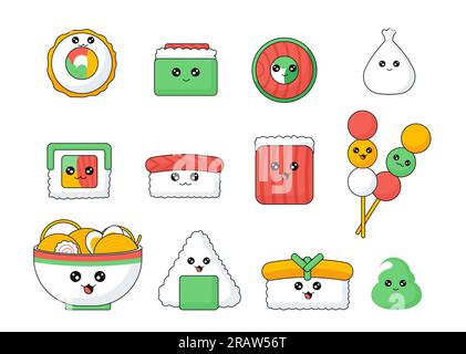 Set di piatti in stile kawaii Illustrazione Vettoriale