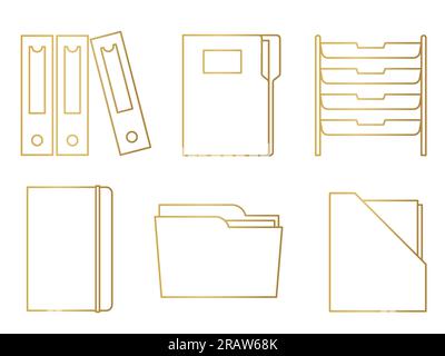 set di icone dorate per l'archiviazione dei documenti in ufficio - illustrazione vettoriale Illustrazione Vettoriale