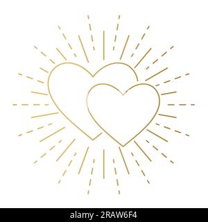 due cuori dorati e illustrazione vettoriale sunburst Illustrazione Vettoriale