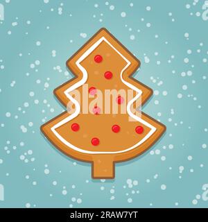 grazioso pan di zenzero albero di natale sulla neve - illustrazione vettoriale Illustrazione Vettoriale