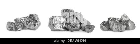 Set di pepite d'argento su sfondo bianco Foto Stock