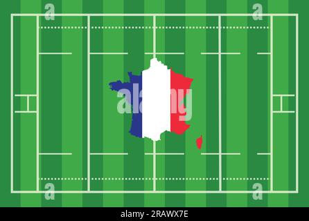 Mappa della Francia con sfondo verde Rugby Field, immagine modificabile astratta dell'illustrazione vettoriale Illustrazione Vettoriale