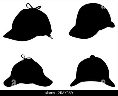 Set di silhouette del cappello da detective Illustrazione Vettoriale