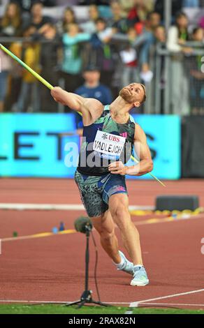 Jakub Vadlejch (CZE) si piazza terzo nel giavellotto a 282-7 (86 m) durante l'Athletiissima, venerdì 30 giugno 2023, a Losanna, Svizzera. (Jiro Mochizuki/immagine dello sport) Foto Stock