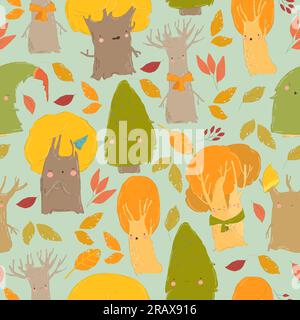 Motivo senza cuciture con carini alberi colorati Illustrazione Vettoriale