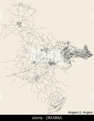 Mappa stradale di ANGERS-3 CANTON, ANGERS Illustrazione Vettoriale