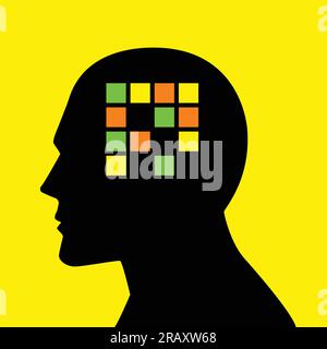 Grafica del concetto mentale, analogia per perdita di memoria, amnesia o morbo di alzheimer Illustrazione Vettoriale