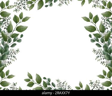 Modello di vegetazione ad acquerello per l'invito di nozze e il biglietto d'auguri. Sfondo floreale. Illustrazione disegnata a mano. Foto Stock