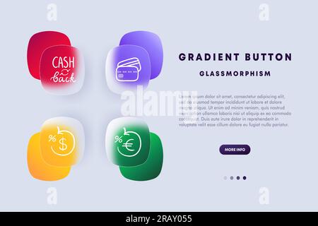 Icona della linea di rimborso. Carta di credito, punti, euro, dollaro, sconti, Servizi di risparmio in stile Glassmorphism icona della linea vettoriale Illustrazione Vettoriale